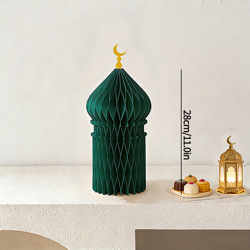 Ramadan eid al-fitr papir honeycomb ornamenter ramadan dekorasjoner måne stjerner skrivebordsarbeid islamsk hjemmedekor eid borddekor: Fluorescensgul