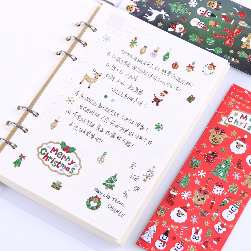 Vrolijk Kerstfeest Bullet Journal Decoratieve Glitter Goud Stickers Scrapbooking Stok Label Dagboek Briefpapier Album Stickers