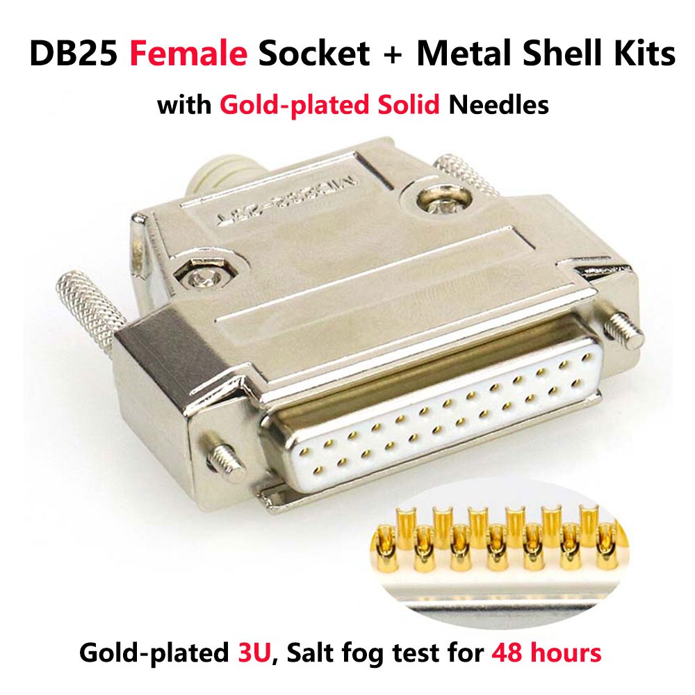 DB25 wtyk męnarty/gniazdo żeńskie zestaw metalowych skorup 2 rzędy 25-pinowe złącze portu szeregowego D-pod 25 adapterów: płeć żeńska Solid