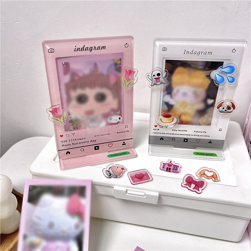 3in kawaii akryl fotoramar fotokortshållare transparent fotoskydd pärm fotokort idol fotofodral brevpapper