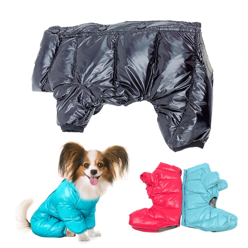 Winter Dog Clothes Waterproof Dog Jumpsuit for Small Dogs Thicken Down Cotton Padded Pet Overalls Shiny PU Warm Puppy Coat Yorki