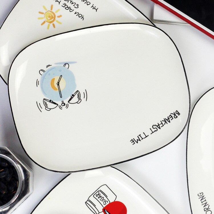 Rectangular Ceramic Dish tableware Fruit Salad Cake Dessert Plate Cartoon Breakfast Plates Kitchen Decoration Dinnerware: B