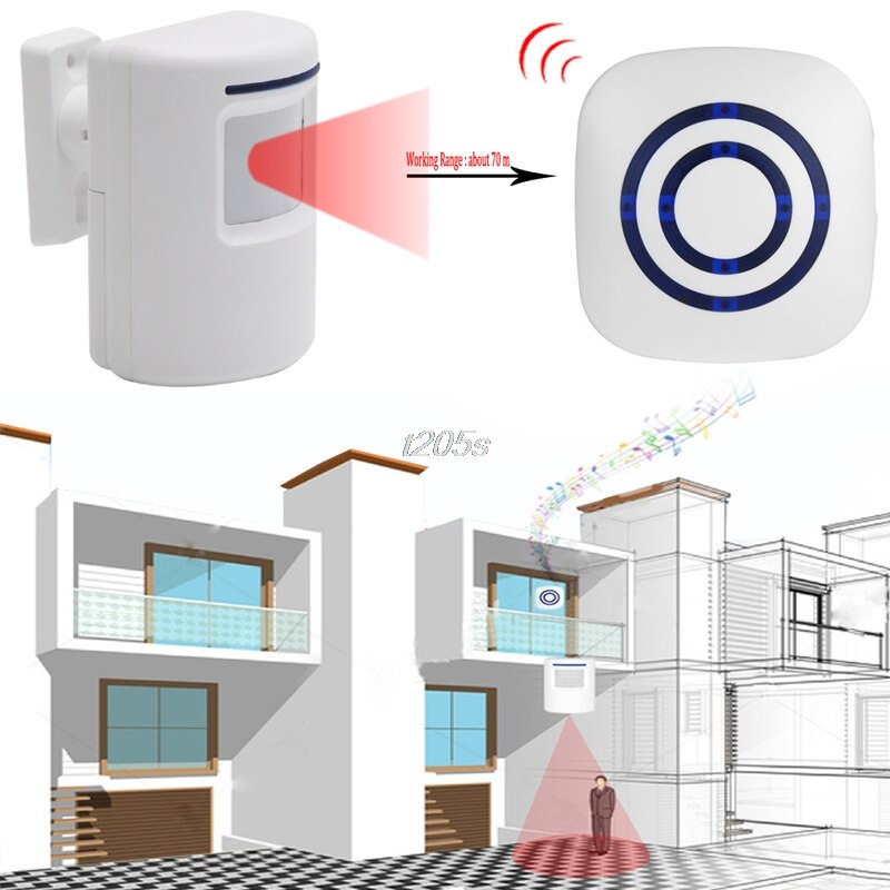 Wireless Infrared Motion Sensor Door Security Bell Alarm Chime EU/US Plug T18