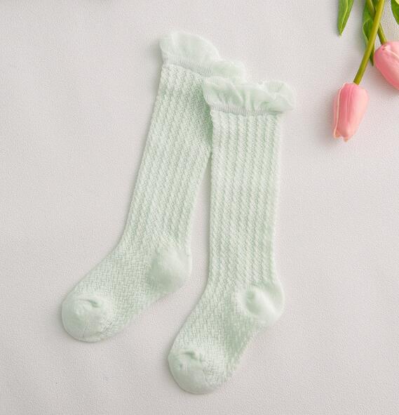 Zomer Dunne Baby Kind Losse Beenwarmers Mosquito Katoenen Baby Mesh Baby Knie Hoge Been Warm Meisjes Jongens Kousen: green 1to2year knee