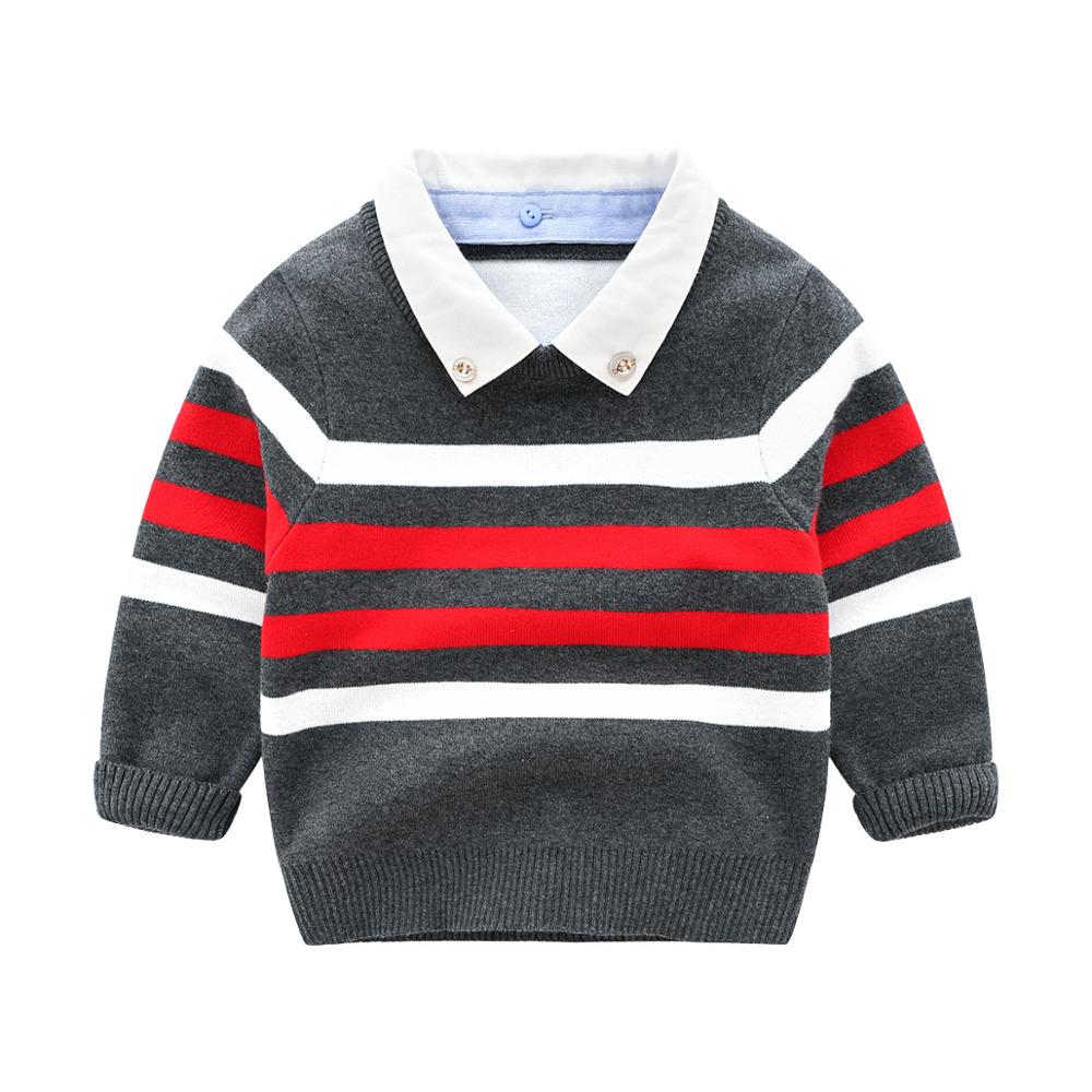 Forår efterår vinter år jul turndown krave strikket skole farve patchwork baby børn drenge stribede trøjer  yx0: Grå / 4t