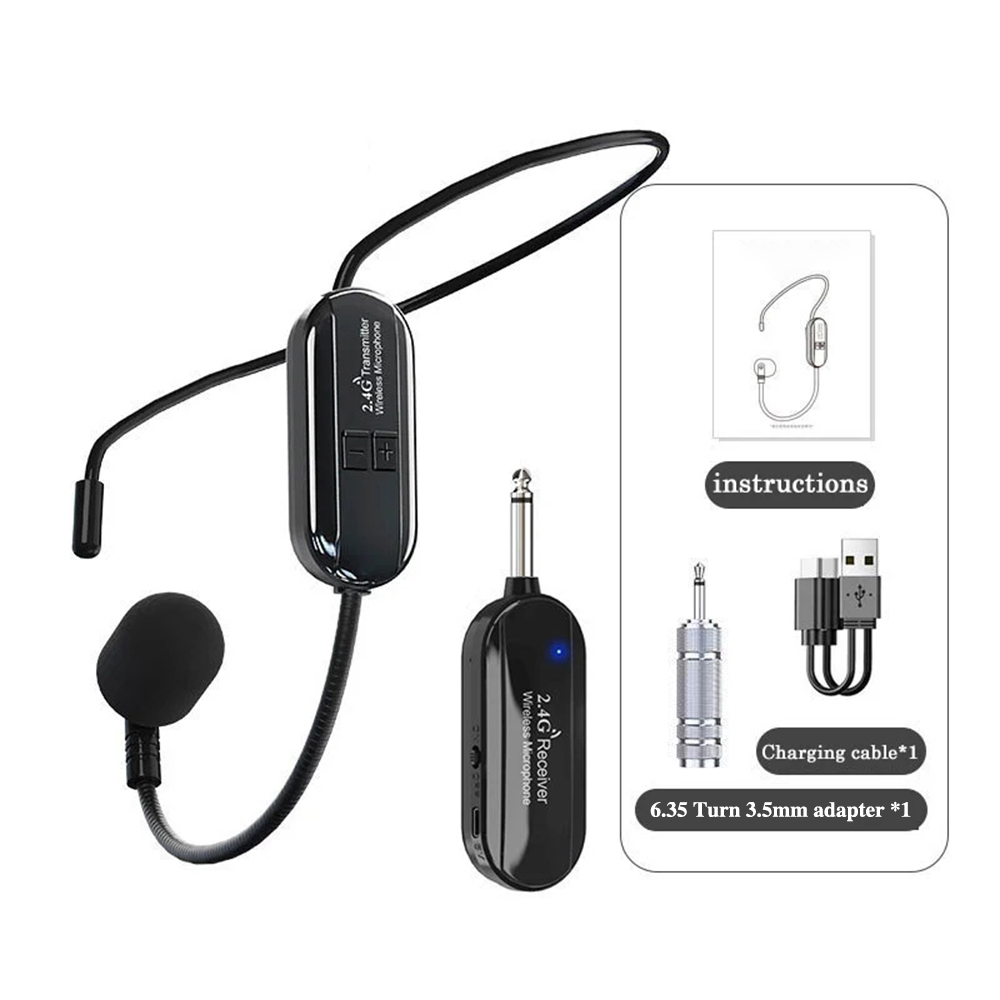 Conjunto de micrófono Lavalier inalámbrico montado en la cabeza, transmisor con receptor para amplificador, altavoz de voz, guía turística de enseñanza, 2,4G: Verde