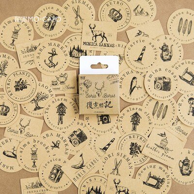 46pcs/set Vintage Newspaper Stickers Adhesive Label Stickers Diary Scrapbooking Stick Stickers: fu gu biao ji