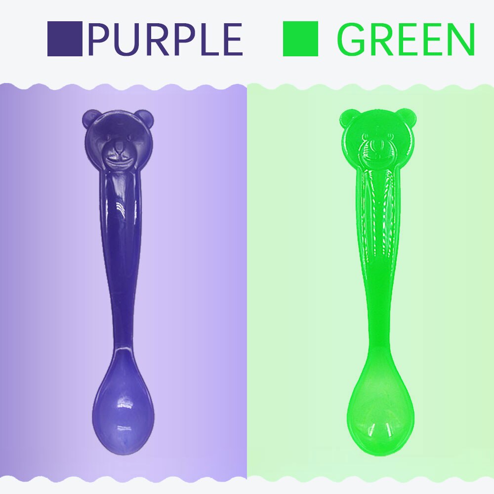 1pc赤ちゃんクマ熱温度感知給餌カラー変更スプーン道具: Purple Green