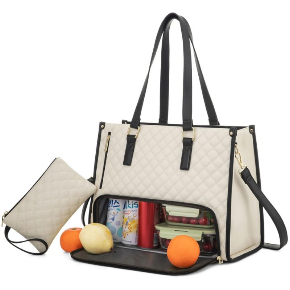 2 in- in-1- lunchtasche für damen mit großem lunchfach und isolierter laptoptasche (15.6 zoll) mit integriertem portemonnaie: Klar
