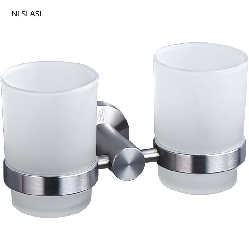 Stainless Steel Toothbrush Tooth Cup Holder with Mouth Cup Wall Mounted Bath Two Cups Rack Bathroom Accessories Storage Rack