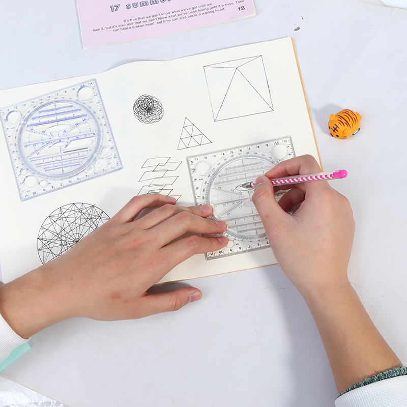 Multifunction Rotatable Drawing Template Art Construction Architect Stereo Geometry Circle Drafting Measuring Scale Ruler