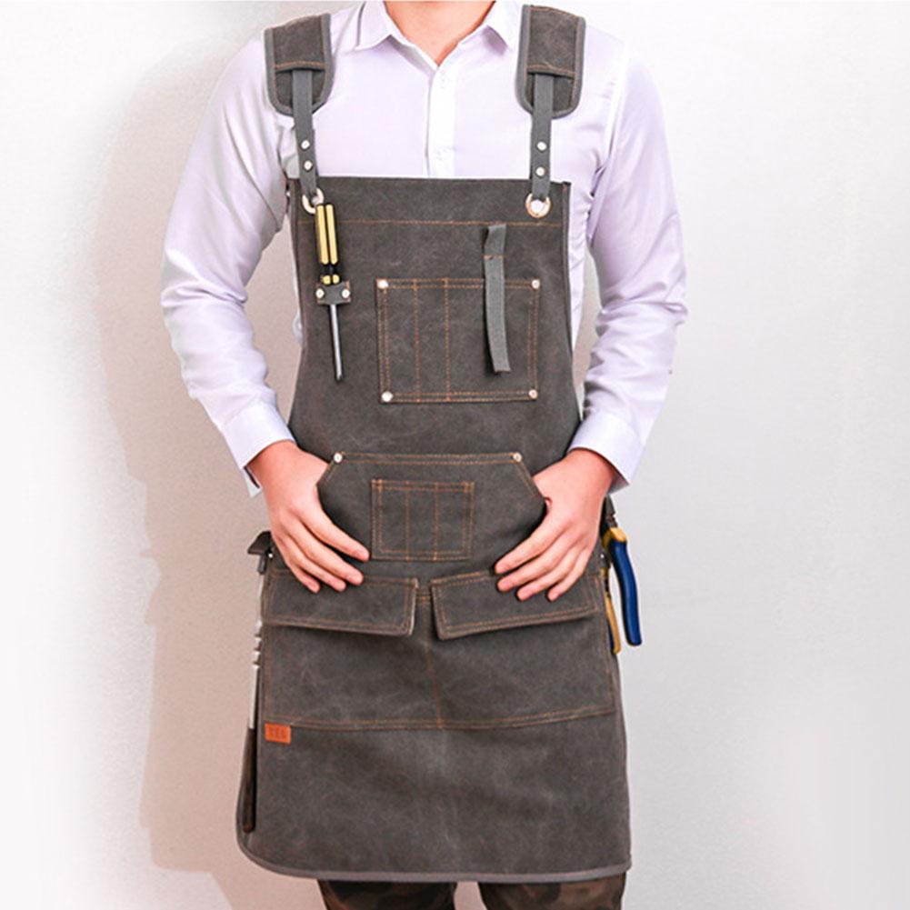 Tool Apron Adjustable Neuter Waxed Canvas Heavy Duty Utility Apron With Pockets For Woodwork Room Craft Workshop