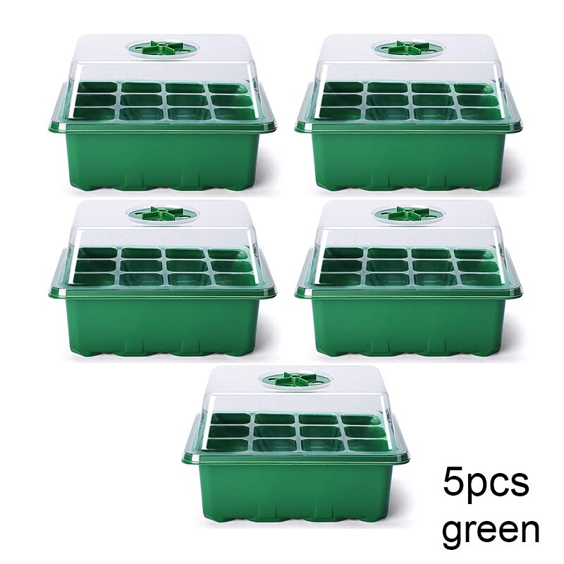 12-Hole Plant Nursery Pot Greenhouse Breeding Box Plant Flower Planter Box Propagation Gardening Planting Start Germination Box: 5PCS Green