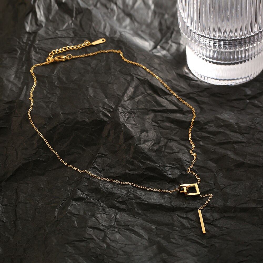 Gevoel Geometrische Elementen Vierkante Gesp Rvs Korte Ketting Koreaanse Mode-sieraden Sexy Hals Ketting Voor Vrouw