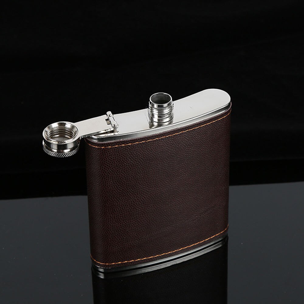7/8/9 unzen Edelstahl Flachmann Tragbare Wein Whiskey Flasche Leder Umwickelt Abdeckung Leck nachweisen Getränk flasche