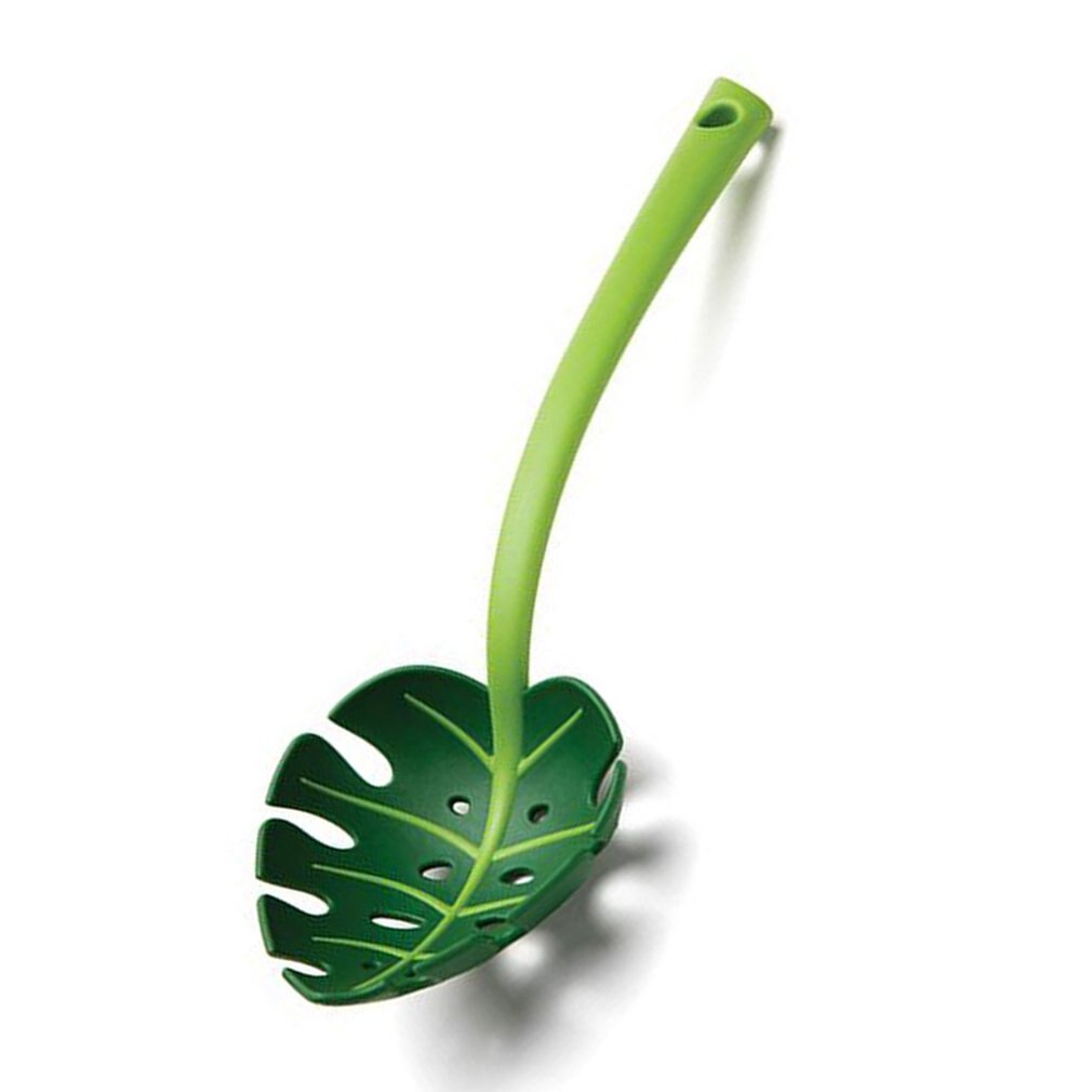 Green Monstera Leaf Colander Multifunctional Long-Handled Spaghetti Slotted Serving Spoon Salad Slotted Spoon For Home Kitchen