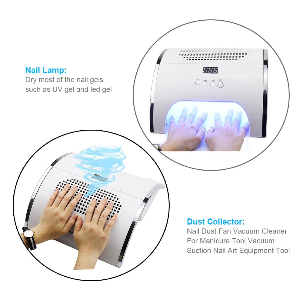 80W Strong Power Nail Lamp Nail Dust Collector Two In One Art Salon nail lamp and Collector Vacuum Cleaner Nail Manicure Tools