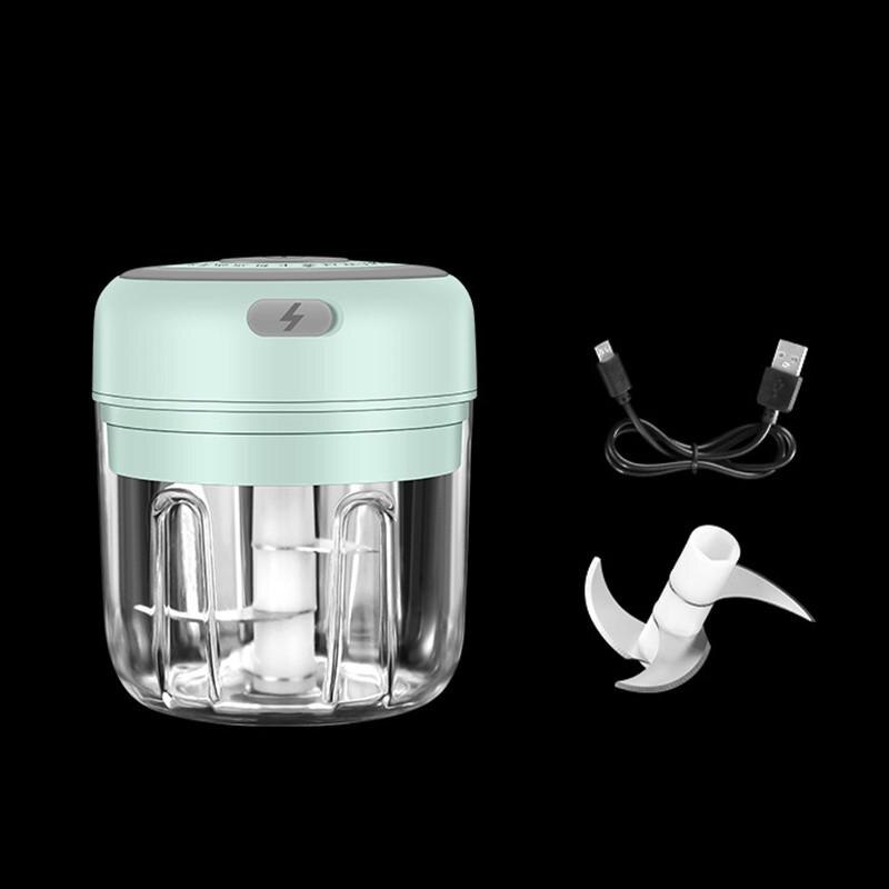 Elektrische Keuken Chopper Knoflook Stamper Vleesmolen Mini Voedsel Knoflook Groente Chili Chopper Crusher Oplaadbare Keukenmachine: Green 250ML