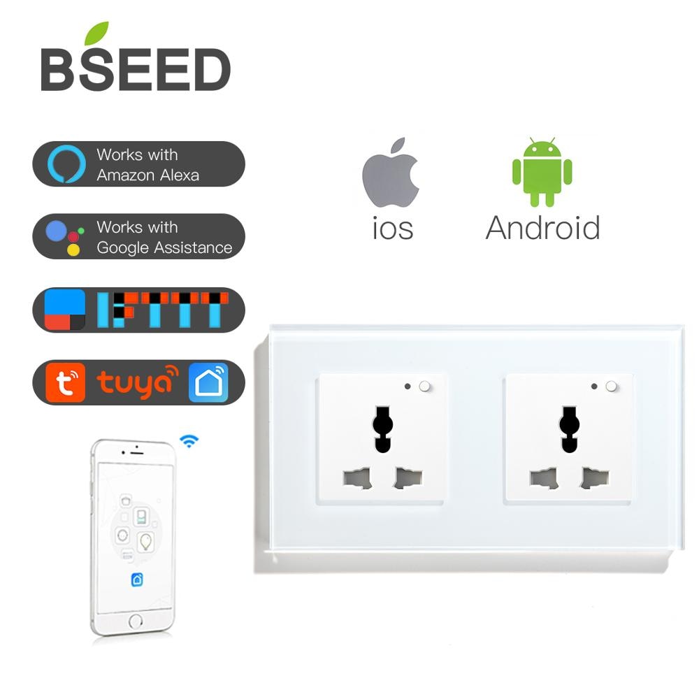 BSEED Multifunction Wifi Socket Wall Socket Smart Outlet Crystal Panel Black White Golden 13A Wall Socket For Smart Home