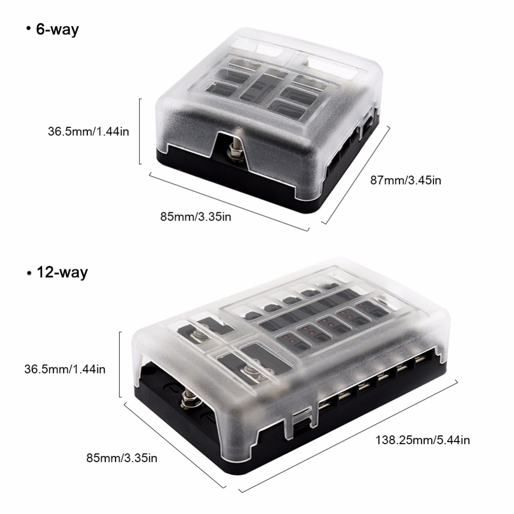 DC 12-32V Truck Motorhome Coach Boat Bus Bar Power Distribution Block Double Busbars 6-way12-way Fuse Box with LED Lights 100Amp