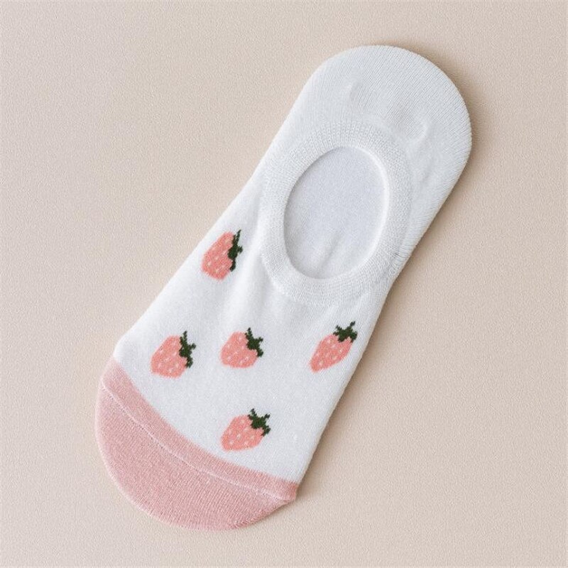 Novedad en calcetines cortos estampados de fresa y plátano para mujer, calcetines de frutas Kawaii, zapatillas medias invisibles de algodón para mujer, calcetines cortos: 14