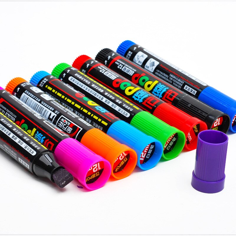 8 stks/set Whiteboard Marker Pen 12mm Breed Uitwisbare Art Platte Potloden Herhaalde Vullen Inkt Pennen voor Tekening Schilderen Briefpapier