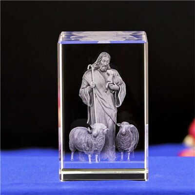 Jesus 3D Engraved Crystal Crystal Carving Table Crafts Cross Ornaments Jesus Shepherd Catholic Souvenirs of Jesus Series: Default Title