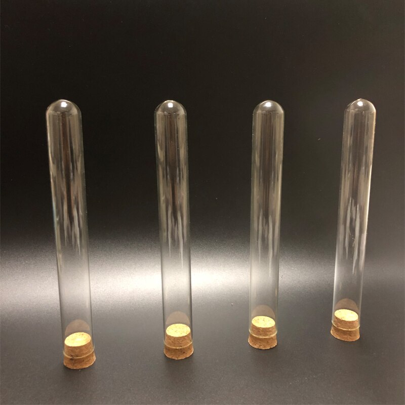 50 st/förpackning 20 x 200mm labbrör med platt botten i glas med korkpropps laboratorieglas