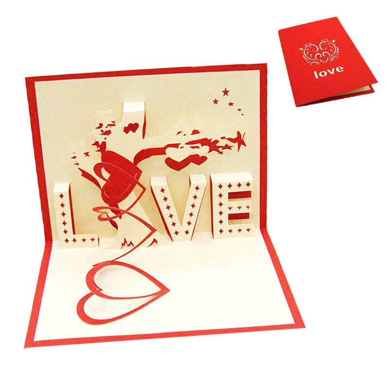 3D Pop Up Greeting Card Love Romantic Birthday Wedding Anniversary Valentine's Day Invitations Greeting Cards: Red
