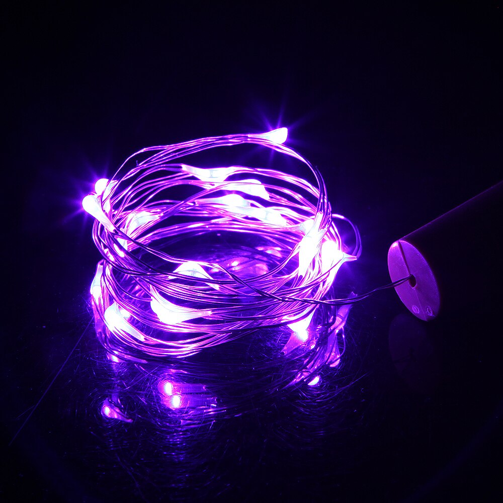 Battery Powered 20pcs/lot 2M 20LED Decorative lamp Wine Bottle Stopper Light Cork Shaped for Party Wedding Bedroom Home: Purple