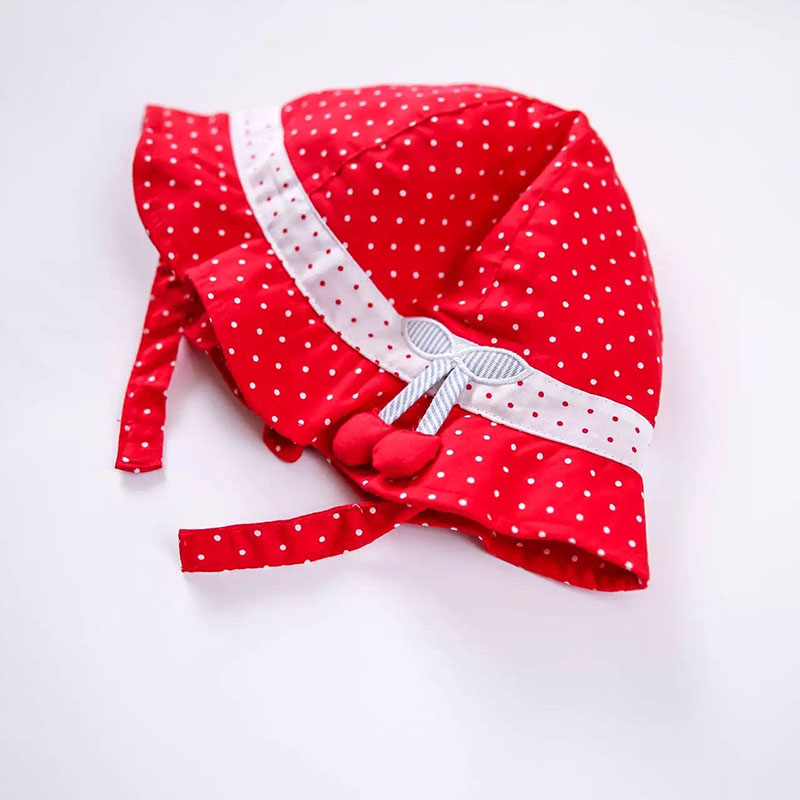 Red 100% Cotton Kids Hat Dotted Short Brim Beach Sun Hat for Girls Top Girls Sun Protection Hats KidsTravel Hat