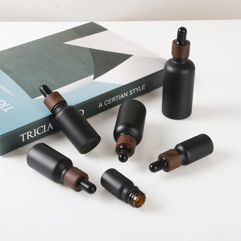 Flacon compte-gouttes vide noir givré, huile essentielle en verre, liquide d'aromathérapie, bouteille rechargeable, Pipette liquide