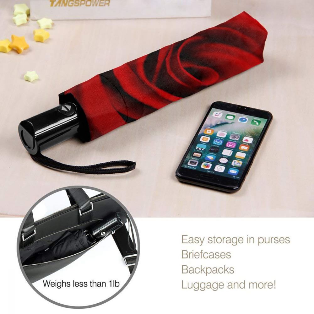 Automatic Umbrella Red Rose three-fold umbrella women men rain umbrella