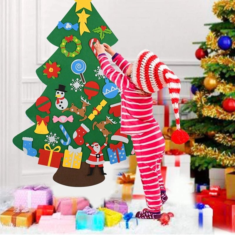 Niños DIY árbol de Navidad fieltro adornos navideños para el hogar de Navidad Natal Año puerta colgando de la pared Decoración
