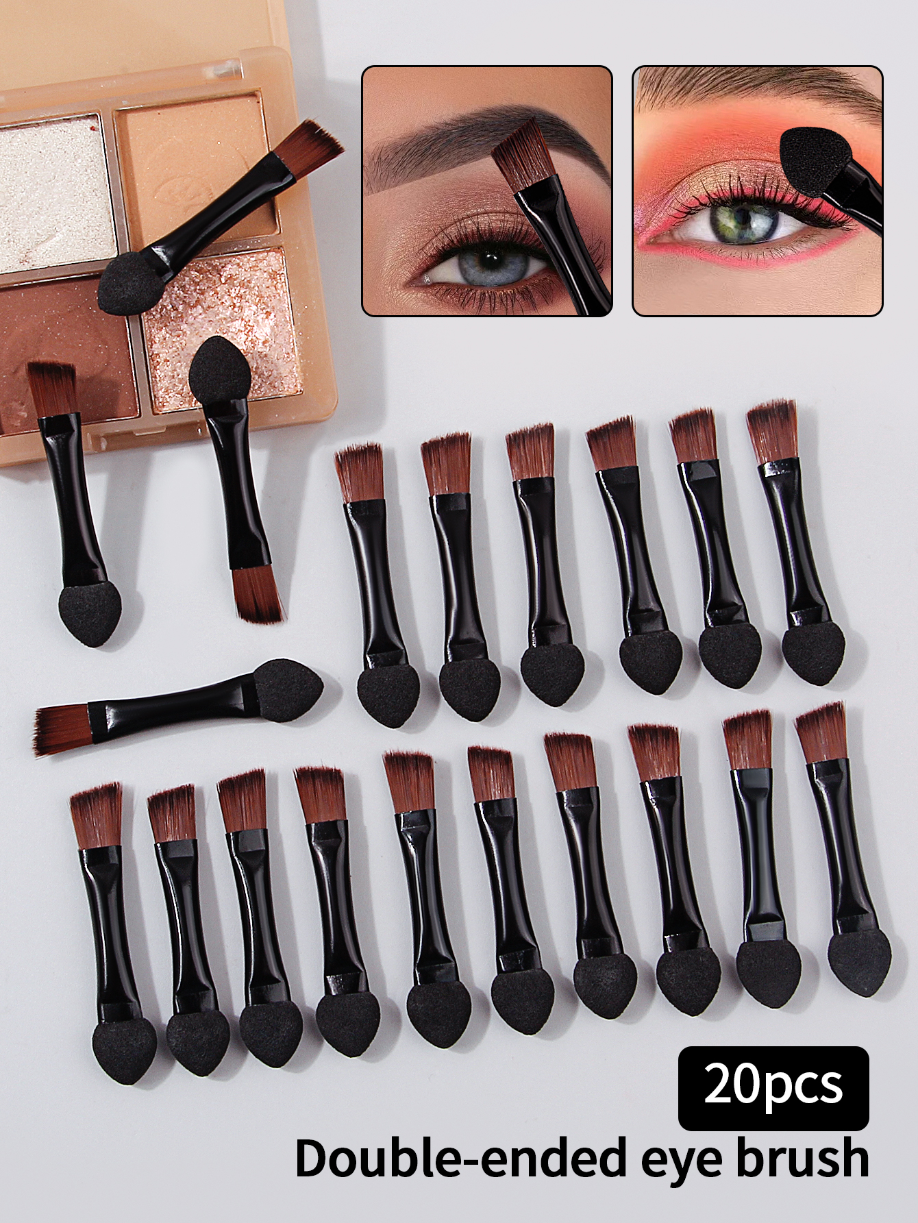20Pcs Double Head Makeup Brush Aluminum Tube Bevel Eyebrow Brush Mini Dual Purpose Small Sponge Brush Eye Shadow Brush: Default Title
