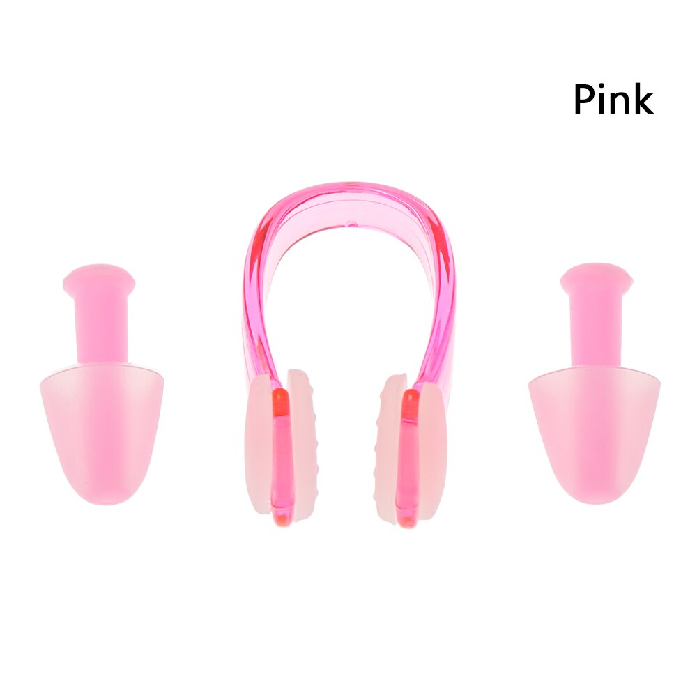 1Set Zachte Siliconen Zwemmen Oordoppen Neusklem Case Beschermende Voorkomen Water Bescherming Oor Plug Zwemmen Levert: Pink