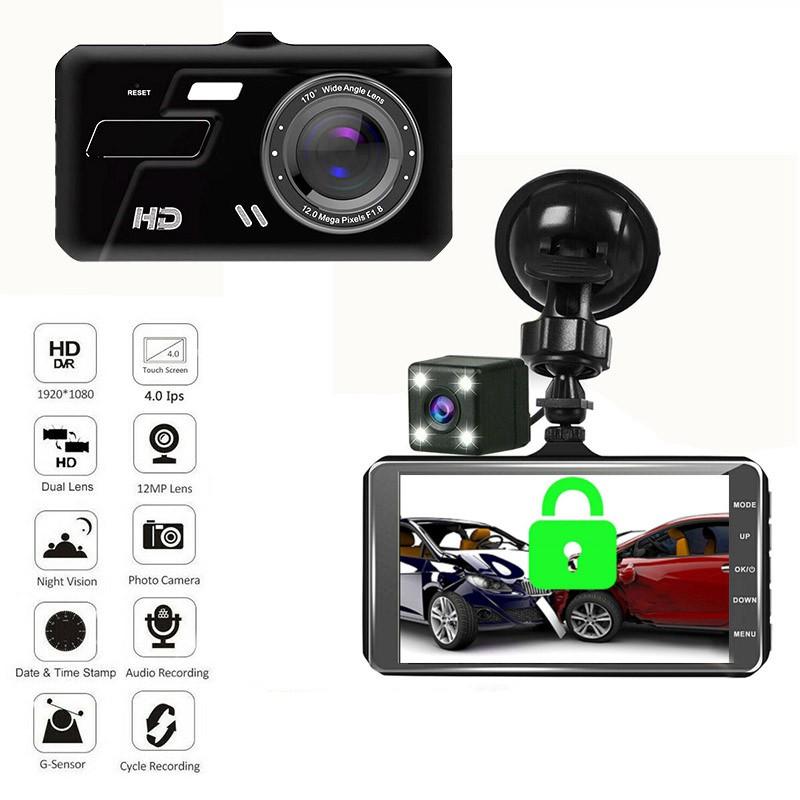 4 Inches Touch Screen Car DVR Camera Dual Lens HD 1080P Dash Cam With G-sensor 170 Degree Wide Angle Night Vision Video Recorder