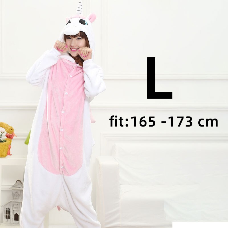 Pink White Unicorn Onesie Women Girl Animal Kigurumis Flannel Sleep Jumpsuit Cute Funny Overalls Winter Warm Suit Adult Child: l