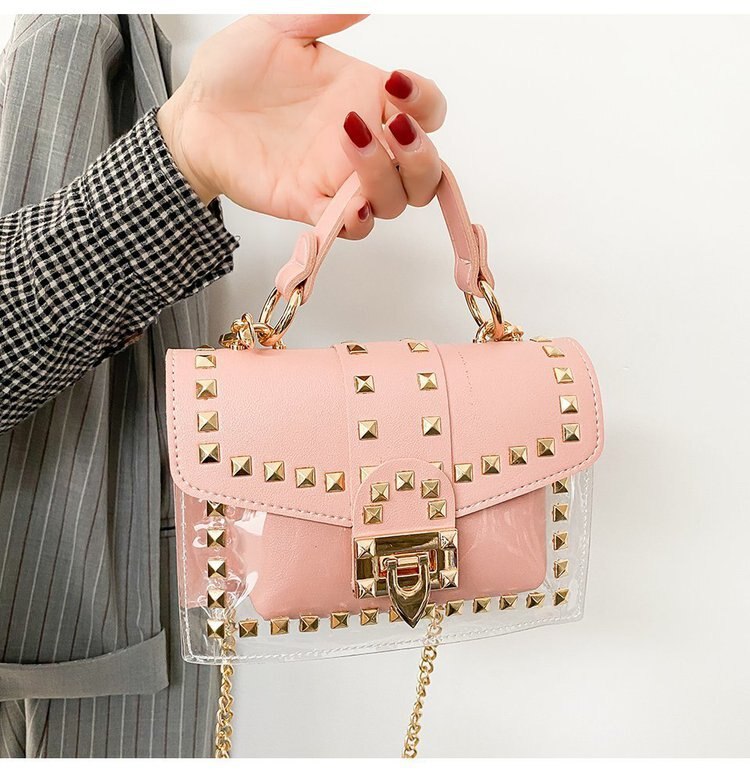 PU Leather Purses and Handbags PVC Rivet Decoration Bags for Women Girls Female Shoppers Casual Wallets: fenhongse