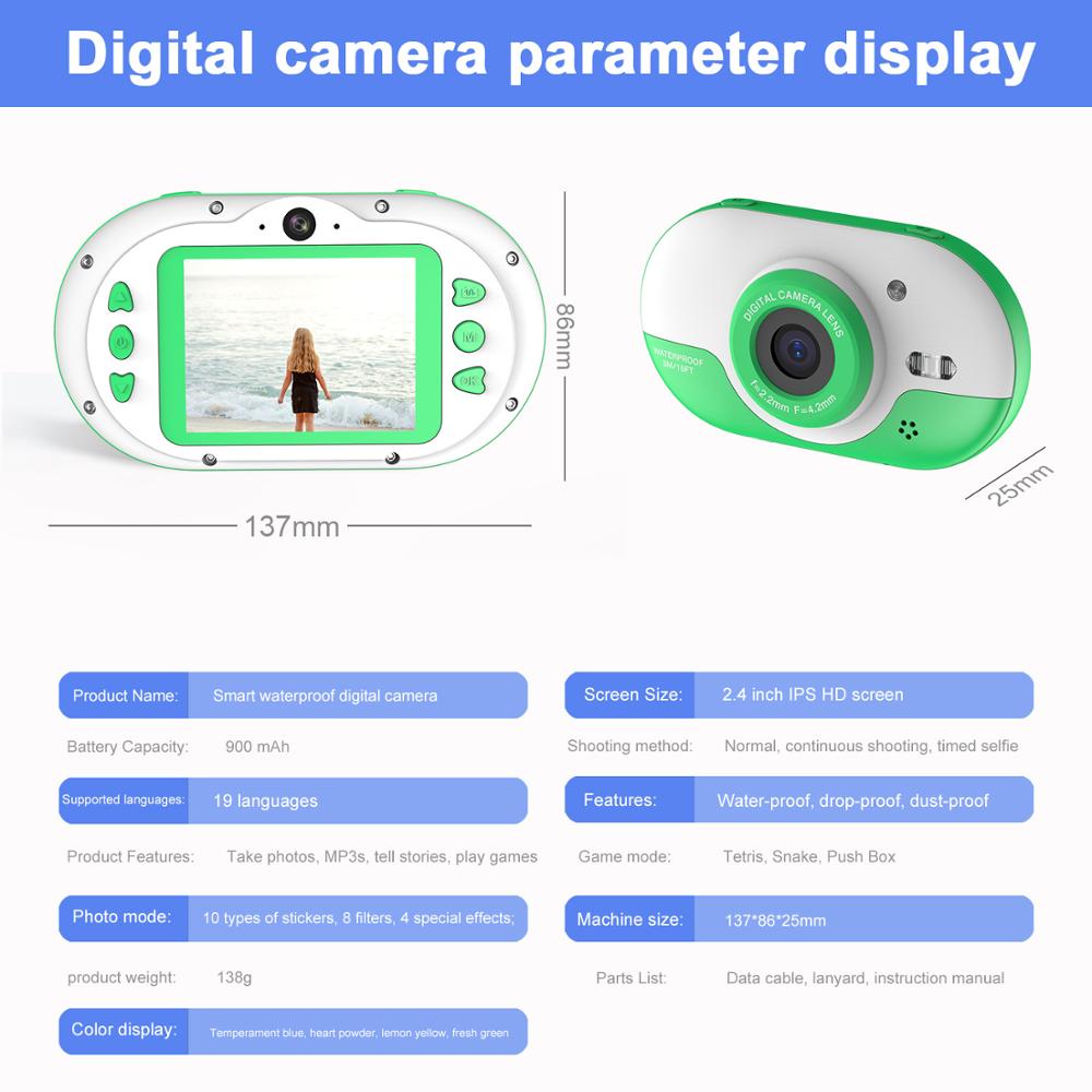 8mp voksne børn digitalkamera flersproget vandtæt kamera med bageste dobbelte kameraer 2.4 tommer ips hd-skærm