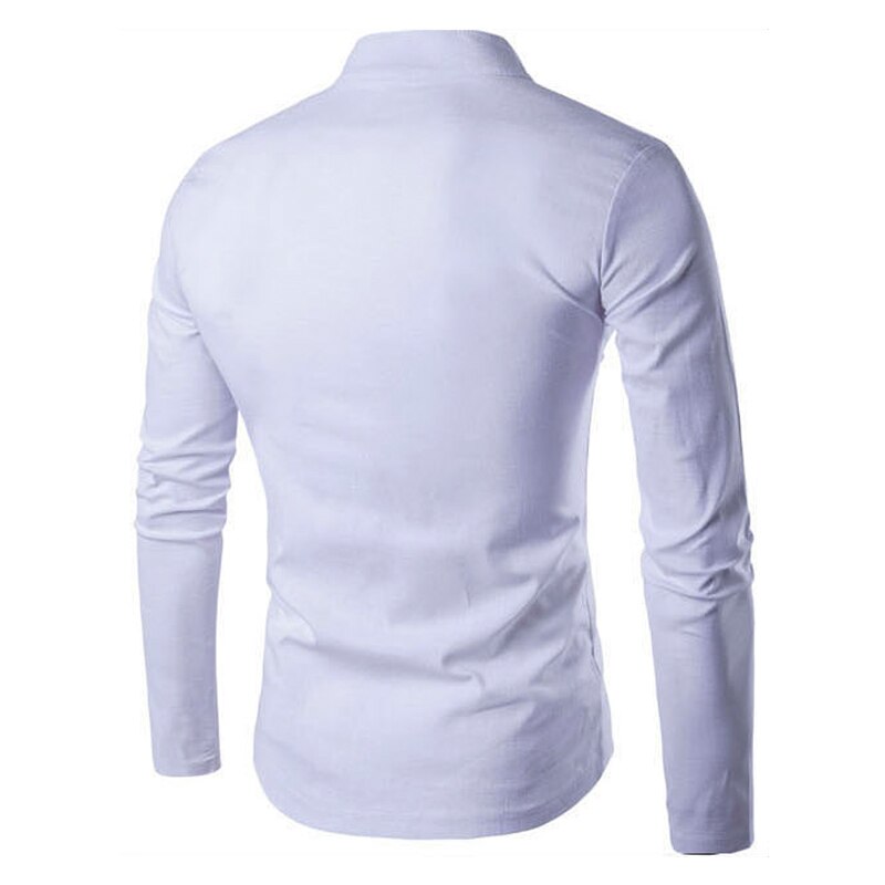 Tang dragt afslappet solid mandarin krave langærmet linned skjorte mænd slim fit social kjole skjorte hvid sort