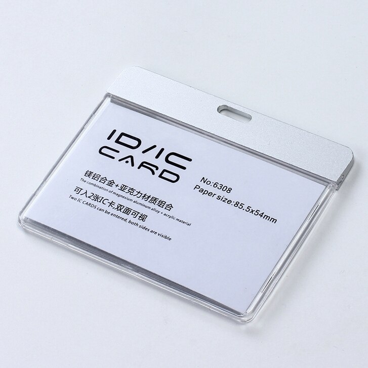 Brand Horizontal Vertica ID IC Card Case Badge Holder without Lanyard,Acrylic Transparent Card Holder with Metal Fasteners: horizontal silver