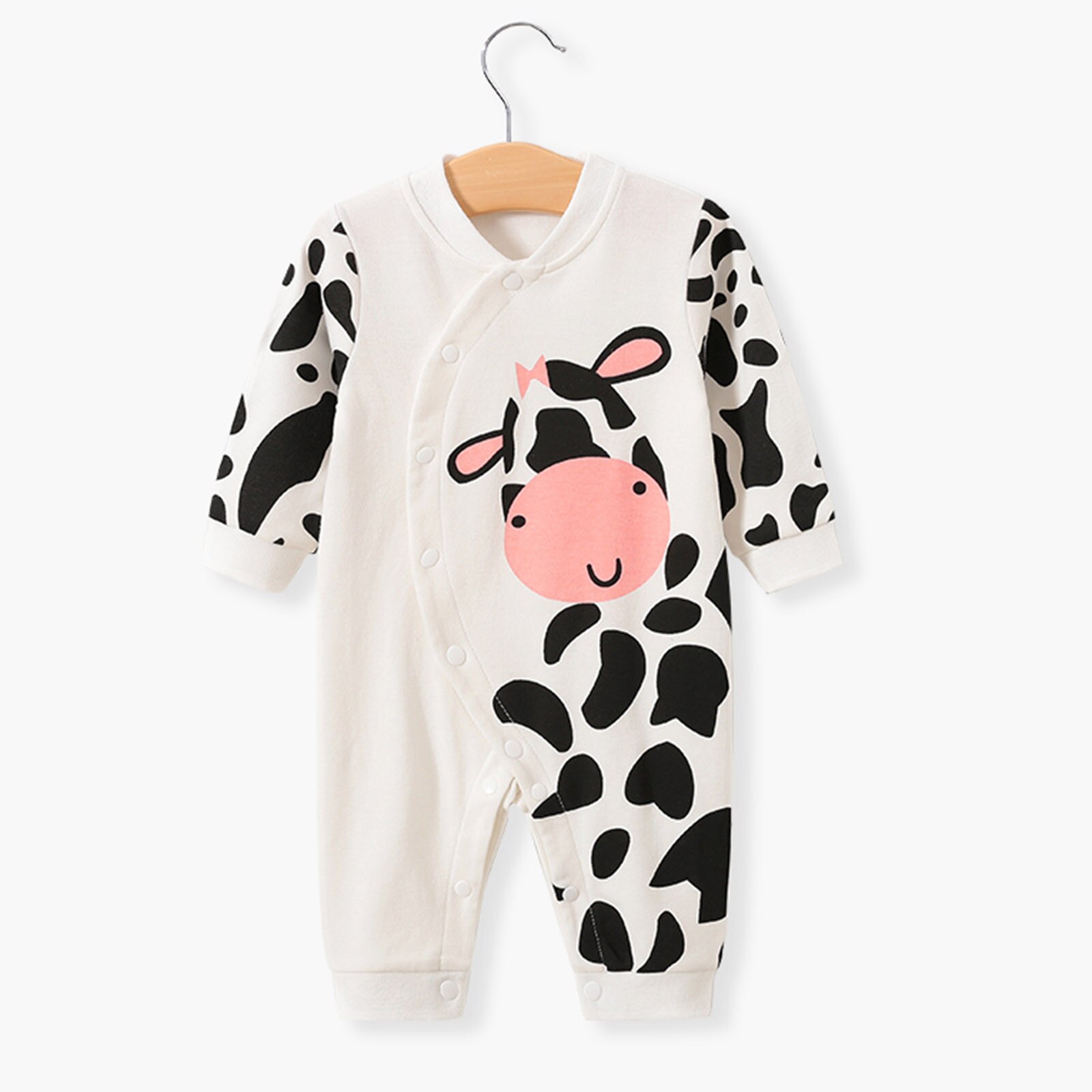 Wit Pasgeboren Baby Jongens Baby Meisje Lange Mouw Koe Luipaard Print Een Stuk Romper Leuke Animal Winter Warm Kleding een Stuk Pak