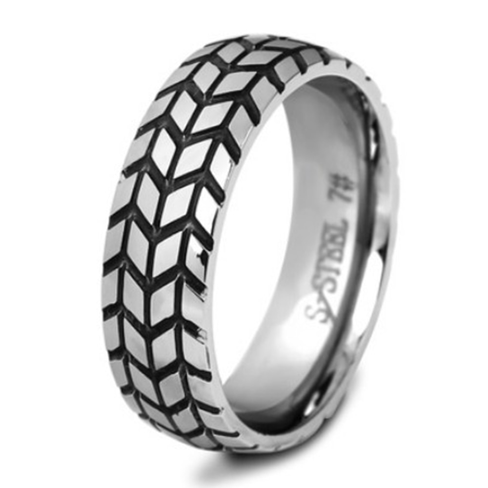 6MM Stainless Steel Tire Ring Gold Color European and American Style jewelry Personality Men's Ring