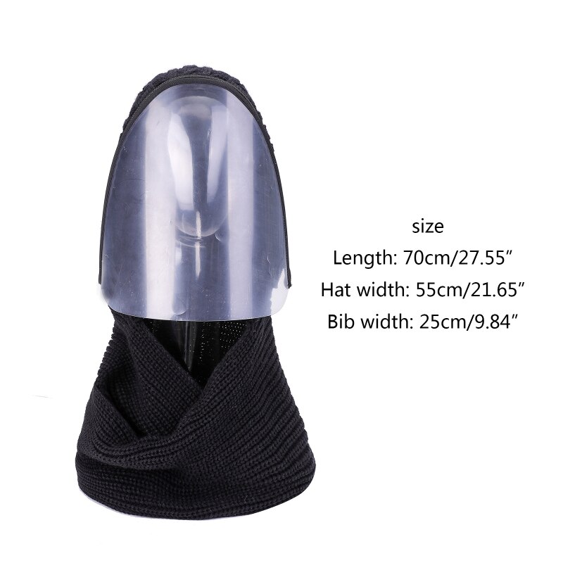 Winter Knit Hooded Scarf with Removable Clear Face Shield Protective Earflap Cap