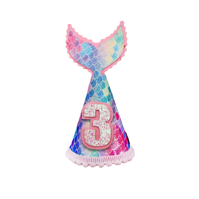 Happy Birthday Hat 1st 2nd 3rd Year Old Kids Girl Birthday Baby Shower Mermaid Tail Headband Hat Decoration Party Supplies: A12