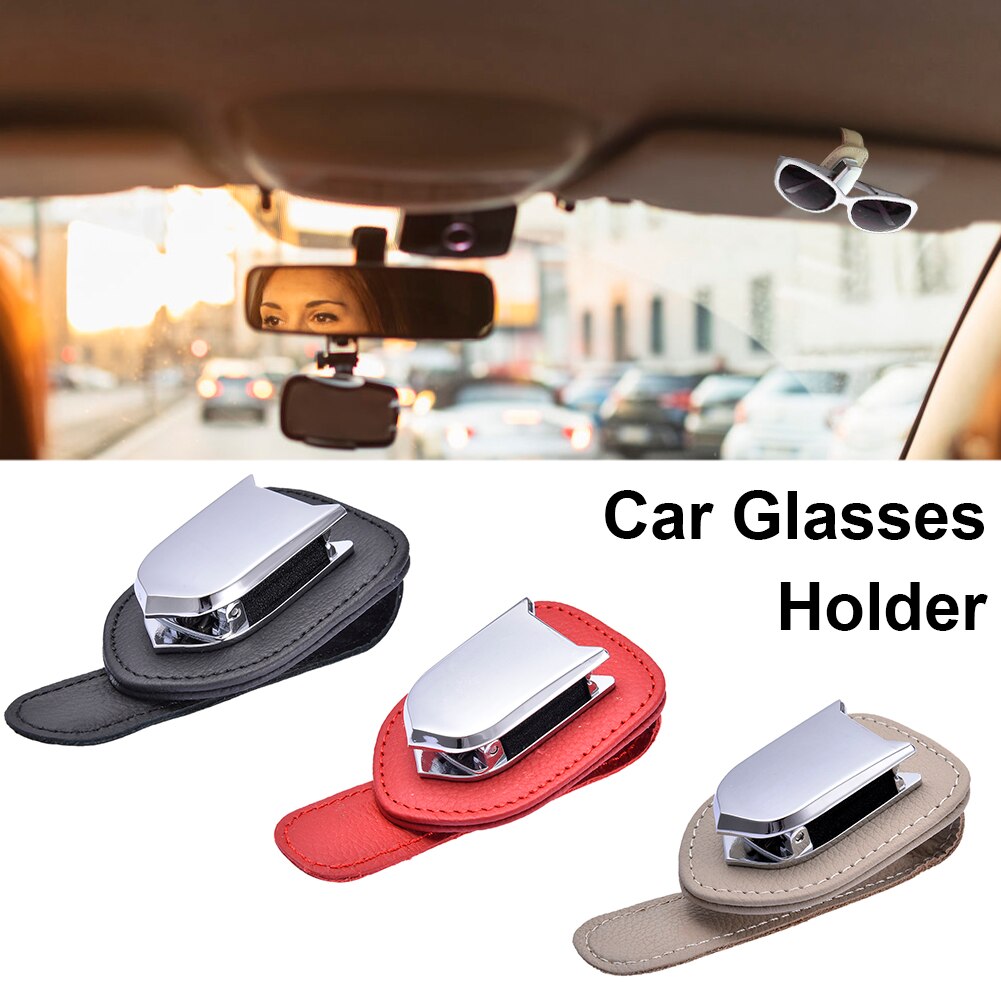 Car Visor Sunglasses Holder Spring Glasses Leather Holder Universal Goggle First Layer Mounted With Ticket Card Clip