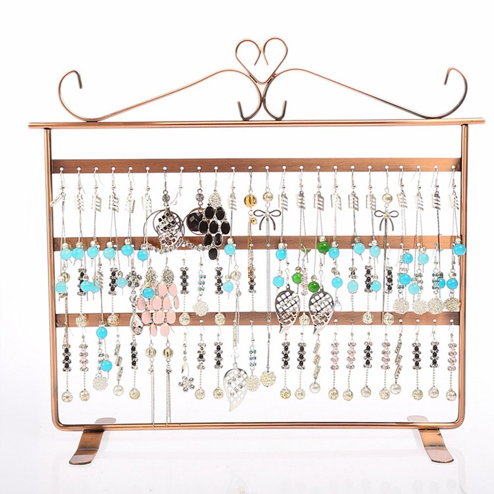 72 Gaten Oorbellen/Ketting/Oorstekers Sieraden Display Houder Stand Showcase Metalen Sieraden Organisator Rack Platte Oorbel Houder: Bronze