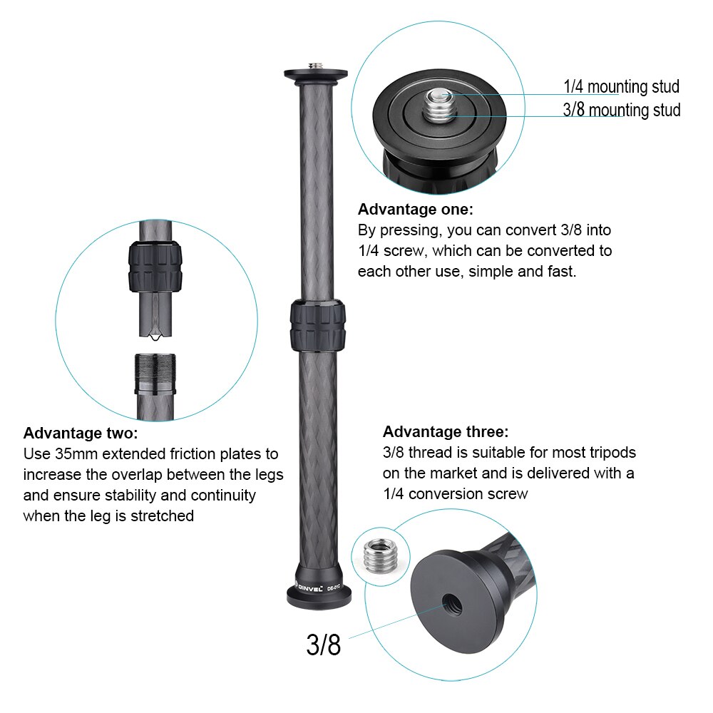 Carbon Statief Extension Tube, 2 Sectie Statief Center Kolom Extender (KET-C01)