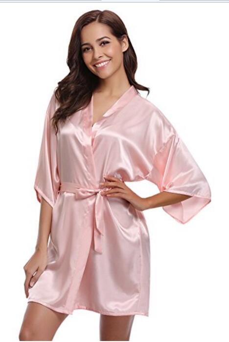Vrouwen zijden satijnen korte nachtjapon effen kimono badjas badjas sexy badjas peignoir femme bruiloft bruid bruidsmeisjesjas